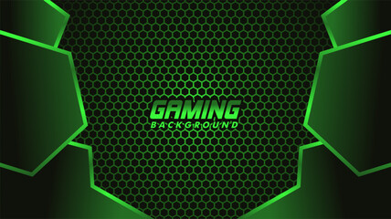 modern green gaming background with hexagon pattern.  Abstract black and green polygon with green glow lines