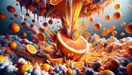 Obraz na płótnie Canvas Surreal Sliced Oranges, Juicy Colors, Citrus Symphony