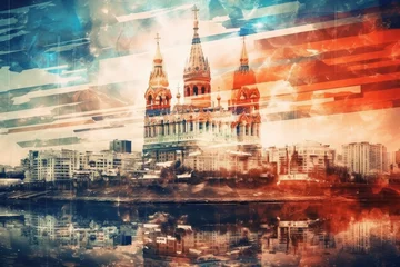 Fototapeten Abstract collage with Russian churches Kremlin © nnattalli