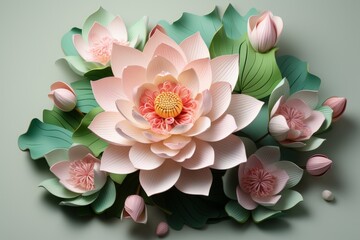 Graceful paper lotus with elegant, layered petals and a serene, zen-like quality, Generative AI