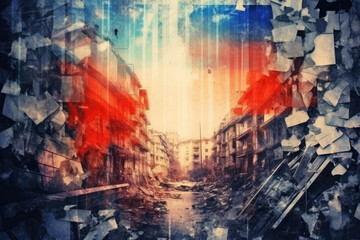 abstract background with Russian flag and ruins - obrazy, fototapety, plakaty