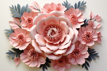 Lifelike paper peony with intricate layers of petals and a soft blush pink hue, Generative AI