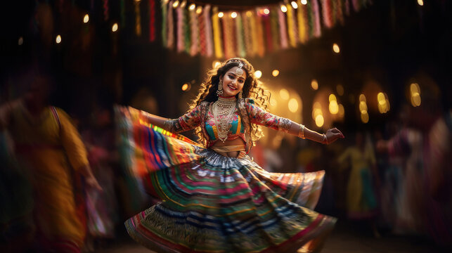 Indian woman Performing garba dance. Garba dance is performed in Navratri festival.