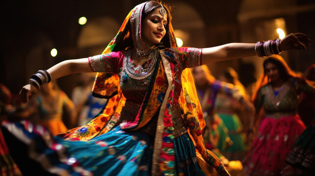 Indian woman Performing garba dance. Garba dance is performed in Navratri festival.