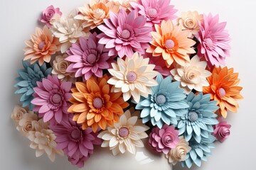 Bouquet of colorful paper daisies with contrasting hues and lifelike details, Generative AI