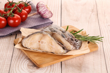 Raw wolffish steak for cooking