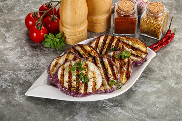 Grilled eggplant slices with cilantro