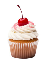 Cupcake with cherry on top isolated on a white background