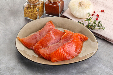 Salted raw salmon fillet appetizer