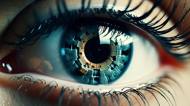Close-Up Image of the Cybernetic Eye of an Android Person