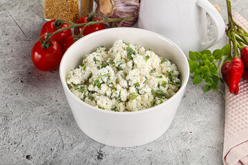 Curd cheese with green herbs