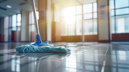 People clean the floor and clean it with a lint-free cloth or hospital cleaner. - obrazy, fototapety, plakaty