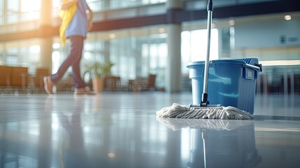 People clean the floor and clean it with a lint-free cloth or hospital cleaner. - Powered by Adobe