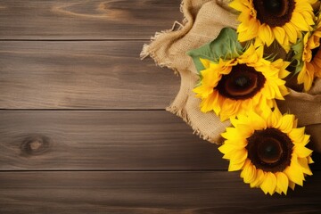 sunflower and Brown burlap top view