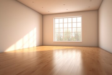 Empty room and wall and wooden floor with interesting with glare from the window