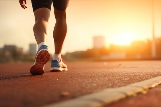 closeup on shoe, Athlete runner feet running on road, Jogging concept at outdoors