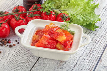 Hungarian lecho with tomato and paprika