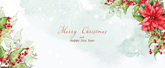 Christmas and winter watercolor berries art background