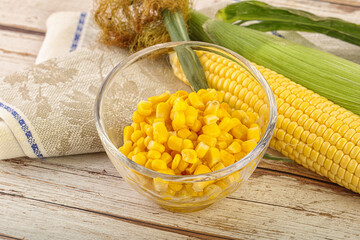 Canned yellow corn in the bowl
