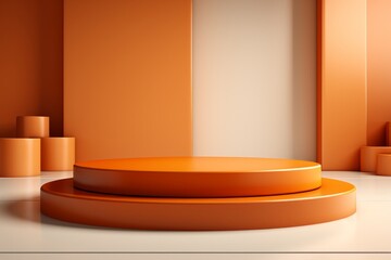 Geometric orange podium on minimalist, abstract background with clean lines and sense of sophistication, Generative AI