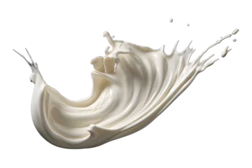 Foto op Plexiglas milk splash wave swirl isolated in a transparent background, coconut milk or Yogurt drink splashing PNG clipart, white paint liquid splash © graphicbeezstock