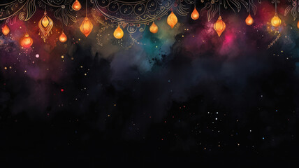 Watercolor Diwali Greeting Card Banner Mockup, Hindu Holiday, Generative AI