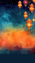 Watercolor Diwali Greeting Card Banner Mockup, Hindu Holiday, Generative AI