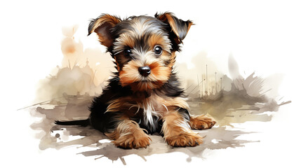 Adorable yorkshire terrier dog watercolor illustration. - obrazy, fototapety, plakaty