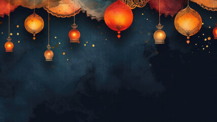 Watercolor Diwali Greeting Card Banner Mockup, Hindu Holiday, Generative AI