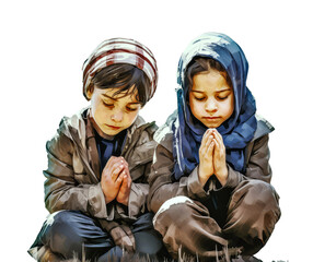 an israel kid and a gaza kid praying