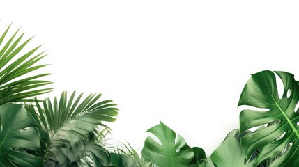 green leaves of the bush monster palm Rubber factory. Pine trees. Bird's nest ferns. Indoor flower arrangements. Nature park. Isolated background on white background. - obrazy, fototapety, plakaty