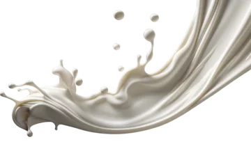 Fotobehang Milk splash isolated on a transparent background, coconut milk, or white paint splashing image clipart PNG © graphicbeezstock