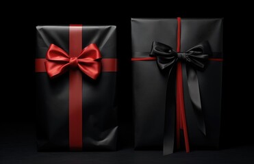 Black gift box with ribbon and bowknot