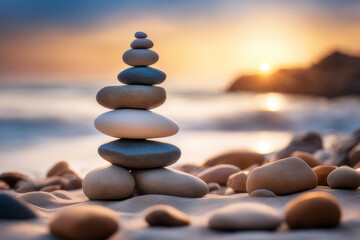 Fototapeta premium pebble tower, generated by artificial intelligence