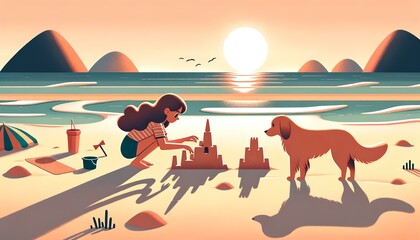 砂浜での犬との戯れ