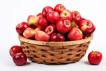 Bushel of fresh apples from an orchard, a symbol of autumn harvest and healthy fruit, isolated on a white background