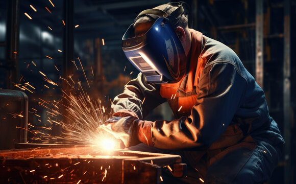 Welder welding steel
