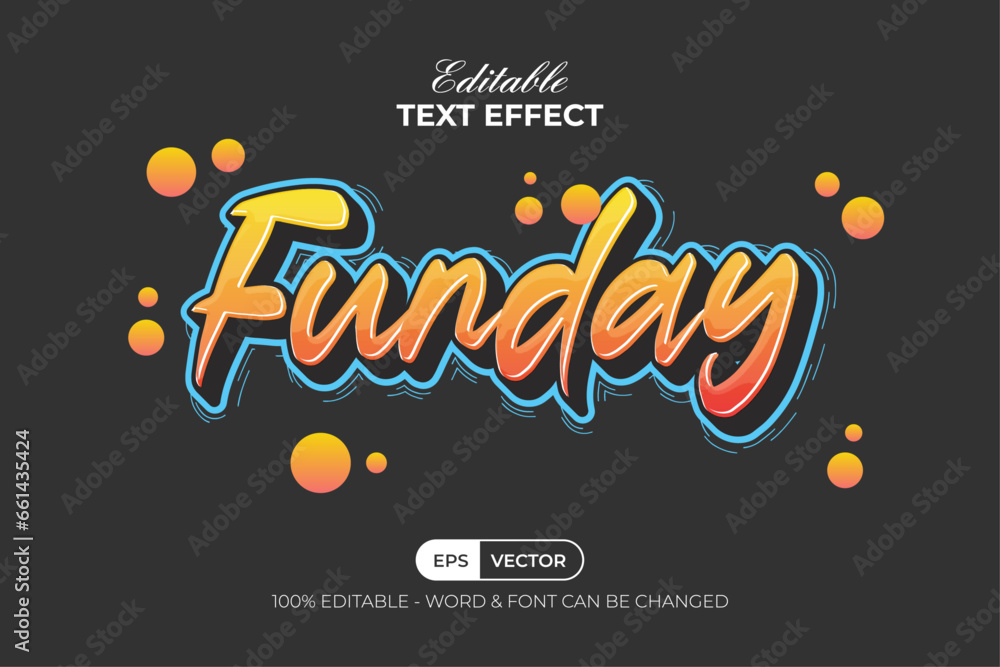 Poster funday text effect sticker style. editable text effect.