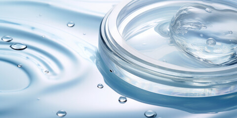 A close-up of a clear liquid cosmetic