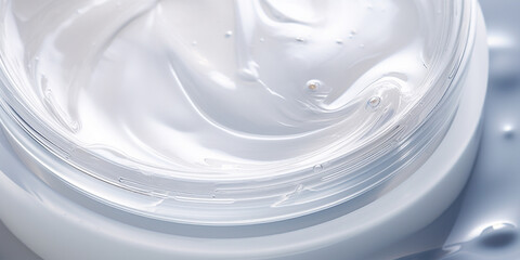 A close-up of a clear liquid cosmetic