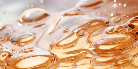 Close-up of a transparent liquid cosmetic product in the form of a honeycomb.