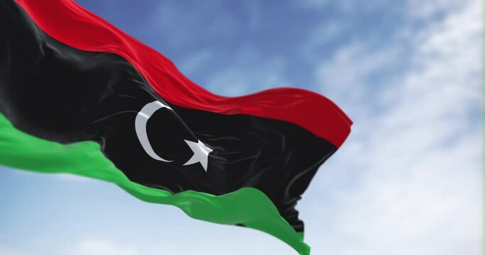 National flag of Libya waving on a clear day
