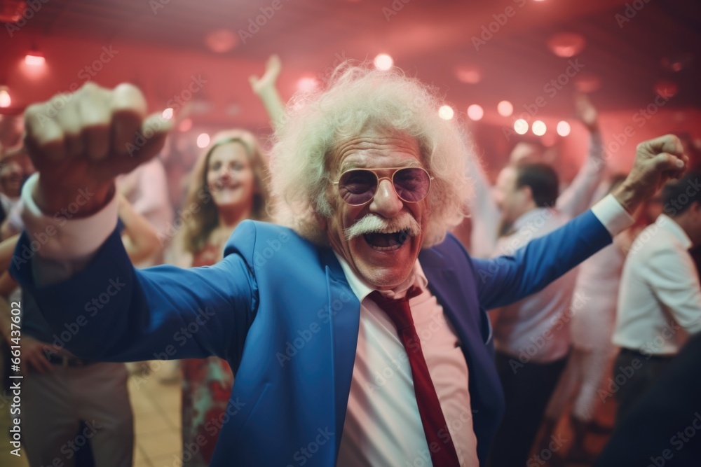 Aufkleber a man in a suit and tie is seen dancing at a lively party. this image can be used to depict celebrat