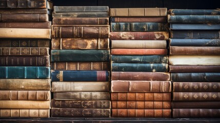 Old books stacked in texture, Generative AI