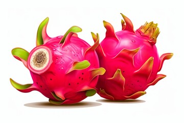 fresh red dragon fruit on a white background generative ai