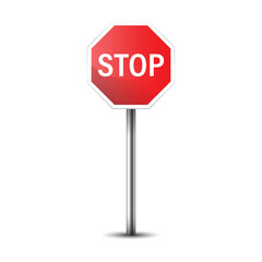 Stop sign icon in flat style. Traffic control vector illustration on isolated background. Attention sign business concept.
