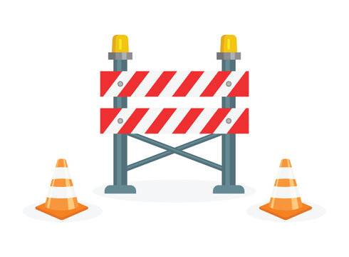 Stop traffic road barrier icon in flat style. Roadwork vector illustration on isolated background. Safety barricade sign business concept.
