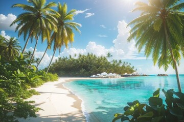 beautiful view of beach with palm trees