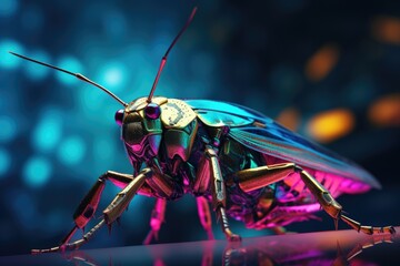 A close-up photograph capturing the vibrant colors of an insect resting on a table. Perfect for nature enthusiasts and those looking to add a pop of color to their designs.