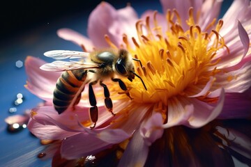 A bee perched on a vibrant pink flower. Perfect for nature enthusiasts and garden lovers.